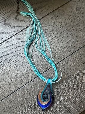 Turquoise Multi-Strand Teardrop Glass Pendant Necklace